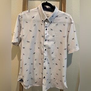 CONSTRUCT Dog  Casual Button Down Shirts in White and Blue